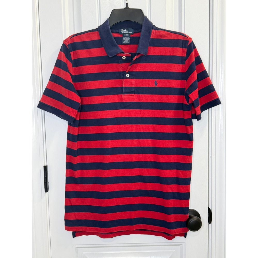 Polo Ralph Lauren Kids XL Red Navy Blue Striped Polo Shirt Preppy Classic